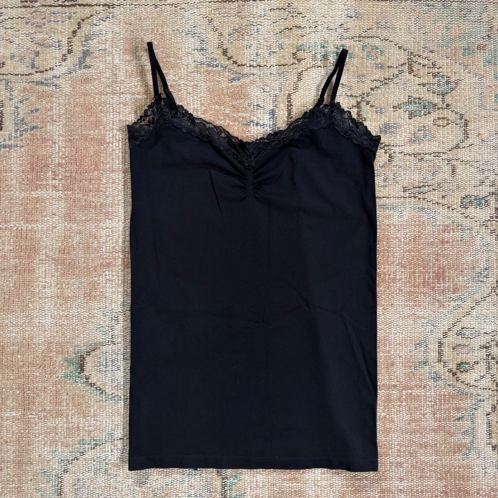 Y2K inspired Choice Black Lace Trim Camisole Adjustable Straps Tank Top One Size